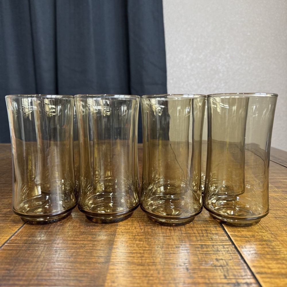 Vtg MCM 1970's 12oz Libbey Amber/Gold Bolero Tumblers/Drinking Glasses-Set of 8